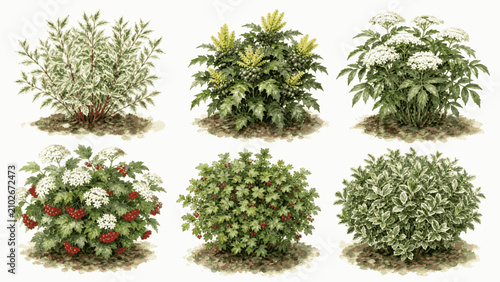 Colorful Shrubs isolated watercolor vector illustration svg