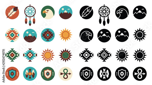 Fotografie Native American Inspired Icons and Symbols Collection.
