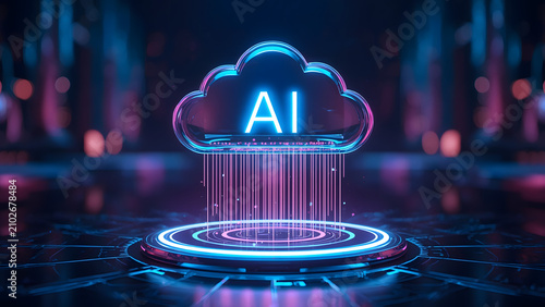 Cloud and edge computing technology data transfer concept. A large cloud icon is in the center, Ai Brain Cloud Big data, network, Science and futuristic ai cloud background concept