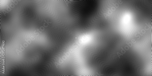 Black concentric circle background. Radial geometric pattern texture. Line epicenter, radar or target concept. Round rippled ring wallpaper for brochure, template, poster, overlay.