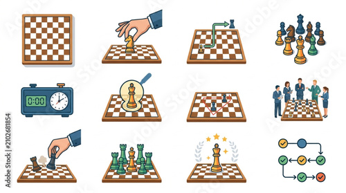 Photos Chess game strategy and competition elements collection.