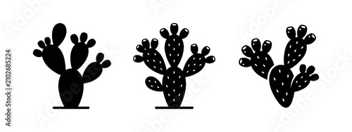 Fotografie Black silhouette icons of prickly pear cacti on a white background