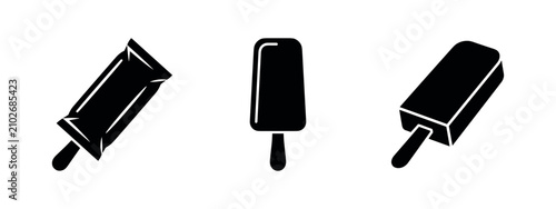 Cuadro en lienzo Black silhouette icons of wrapped and unwrapped popsicles on sticks