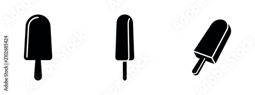 Tableau sur toile Black silhouette icons of popsicles of different shapes and a stick
