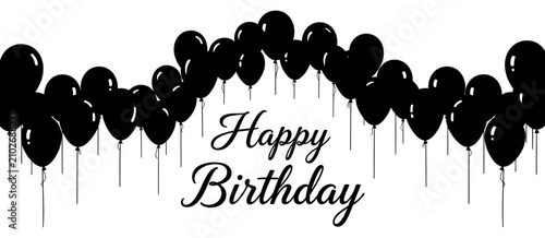 Black balloon birthday banner with elegant script text