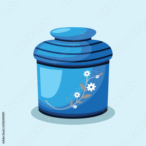Jar Pot Container Ceramic  with Floral Geometric Pattern Colorful Vibrant Playful Vector Isolated Vector
