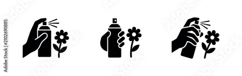 Foto Hand Spraying Flower Icons Set - Garden and Pest Control Symbols