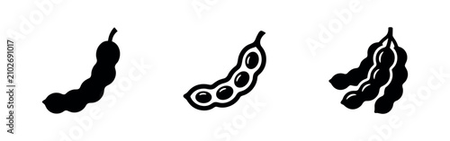 Cuadro en lienzo Soy pod or edamame icon set in simple black style, depicting healthy legumes