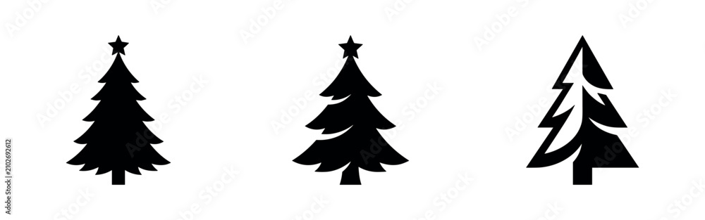 Obraz premium Christmas tree icons set. Decorative holiday and festive fir tree silhouettes.