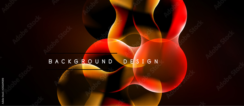 Naklejka premium Abstract design features flowing shapes, vibrant red, gold hues. Dark background emphasizes dynamic composition, modern aesthetic.