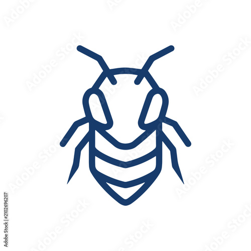 Minimalist dark blue bee icon line art isolated on white background