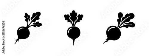 Foto Radish Icons with Leaves: Black Vegetable Silhouettes