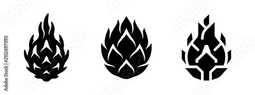 Foto Hop cone silhouettes set for brewing, beer ingredient icons, craft beer vector
