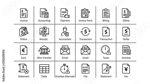 Collection of various business and finance related icons and symbols for accounting purposes