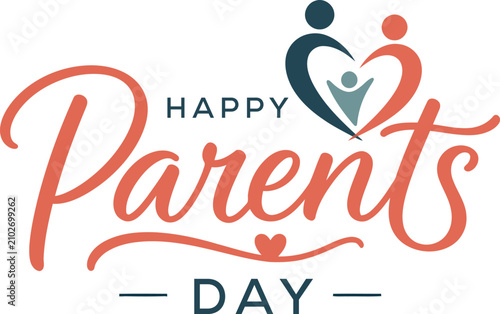 Happy Parents Day Family Love Greeting, Mother Father Child Heart Symbol, Elegant Celebration Typography, Parenting Appreciation Card Design Isolated White background