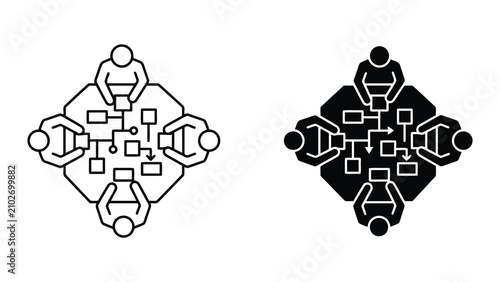 Business team brainstorming meeting around strategic planning table icon