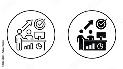 Business meeting productivity and growth icon set in circle with productivity