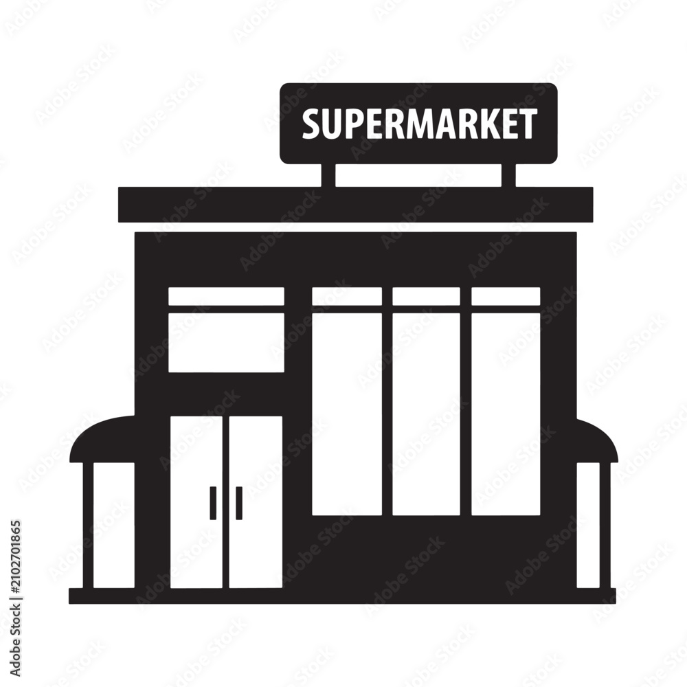 Fototapeta premium Supermarket Building Silhouette On White Background store