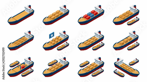 Photos Colorful isometric hovercrafts in a grid layout design.