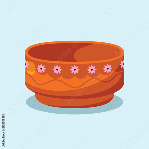 Bowl Utensil Ceramic  with Floral Geometric Pattern Colorful Vibrant Playful Vector Isolated Vector
