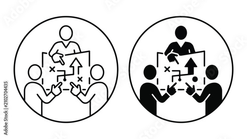 Team strategic planning session icon with strategy planning business decision