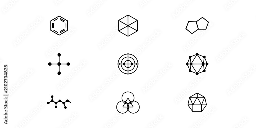 Fototapeta premium Molecular Structures and Geometric Shapes in Abstract Designs Featuring Design, Chemistry, Science with Illustration and Vector
