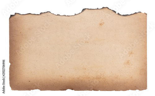 Old torn paper isolated on transparent background with scorched edges. Perfect for vintage design projects, historical themes, invitations and mockups..
