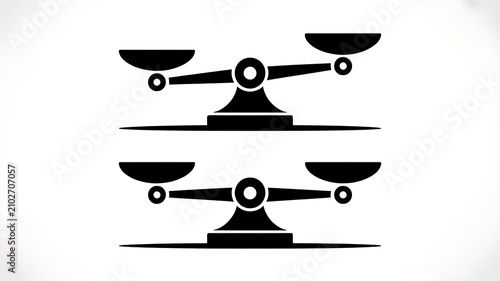 Black scale icons for justice and balance measurement