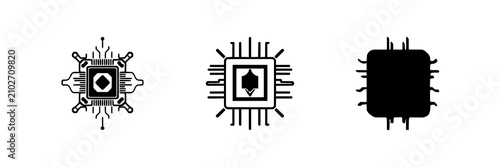 Flat vector icon of a quantum computer chip, next-gen technology symbol, sleek lines, isolated on white background. set with simple line art design featuring line art, illustrations, graphic resour...