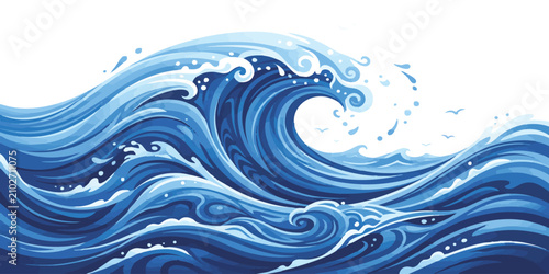 Cuadro en lienzo Large blue ocean sea wave crashing with splashing water foam in a stylized artis