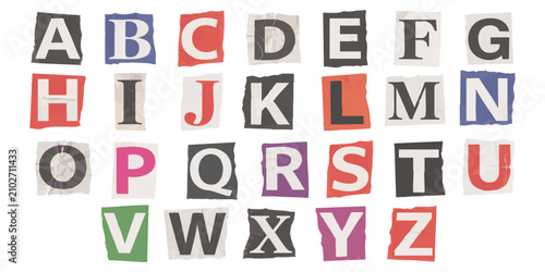Photos Full set of English alphabet letters cut from colorful magazines and newspapers