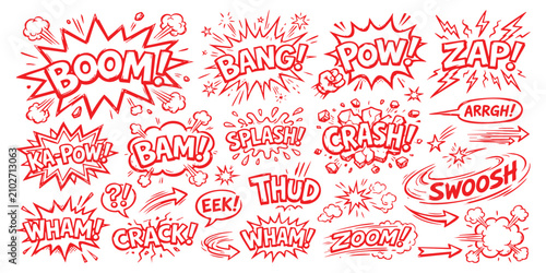 Bild auf Leinwand Set of colorful comic book speech bubbles with sound effects like boom bang pow