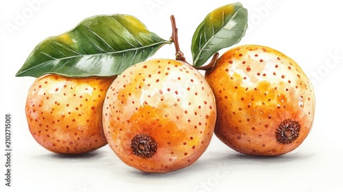 cute watercolor loquat fruit white background