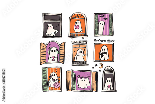 Cozy Ghost Window Frames Halloween Sticker Set Sublimation Design