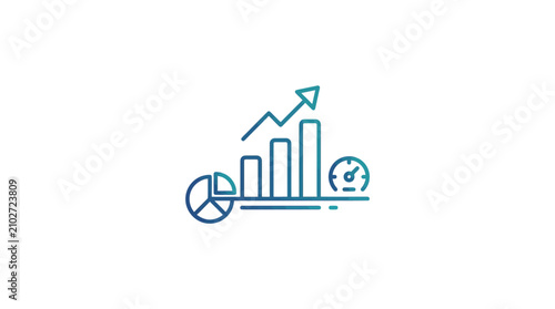 Data analysis icon with growth chart and pie graph
