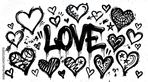 Canvastavla Urban graffiti love vector illustration featuring dripping bubble text font surr