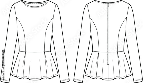 Foto Fashion flat sketch of a women’s long sleeve peplum top with back zipper closure