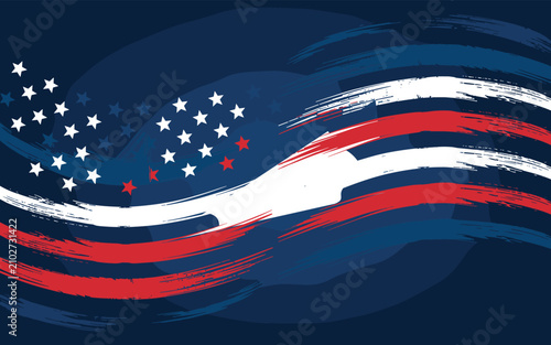 Patriotic fourth of july background, with abstract red, white and blue, brush strokes and, star field pattern, for independence day celebration