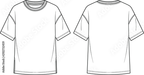 Bild auf Leinwand Technical fashion flat sketch of an oversized t-shirt with drop shoulders and si