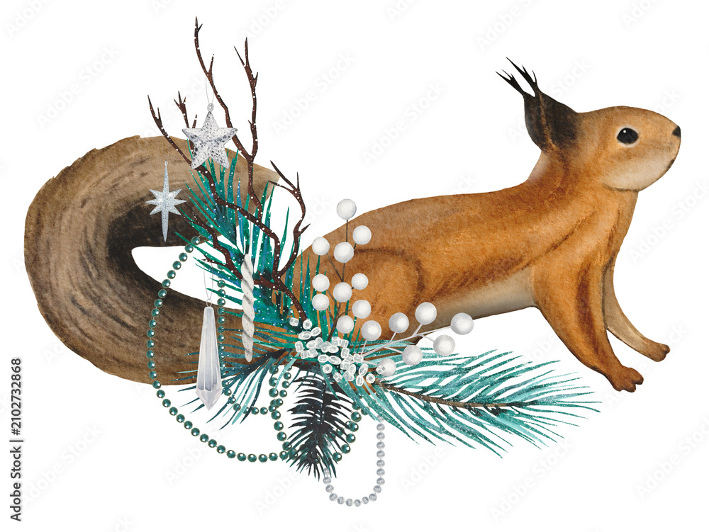 Obraz premium Hand drawn squirrel. Watercolor illustration.