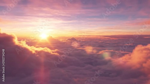 Masterpiece quality cinematic sunset sky with endless colorful clouds drifting slowly beneath golden hour sunlight glowing cloud edges rich orange amber pink and lavender atmosphere photorealistic env
