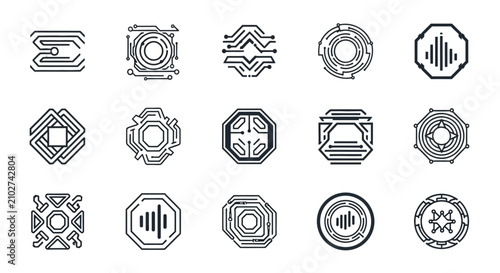 Konstfotografi Set of modern technology icons with geometric shapes with each composed geometri