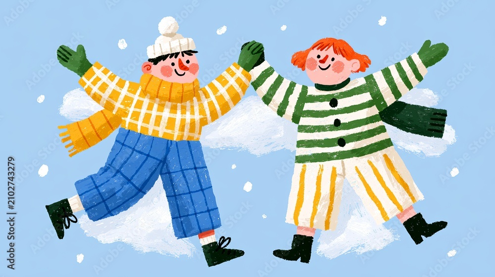 Naklejka premium Winter Scene with Two People Hugging in the Snow