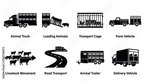 Photos Animal and Livestock Transportation Icons Depicting Trucks, Trailers, Loading, R