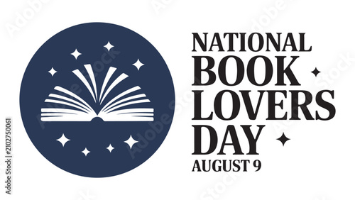 Foto National Book Lovers Day August 9 graphic with open book icon isolated on white