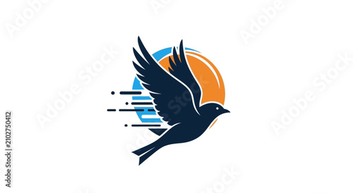 Konstfotografi Dynamic stylized bird logo with a sunset background featuring bold lines and vib