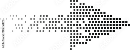 Fotografie Digital arrow formed from dissolving pixels moving forward against a white backg