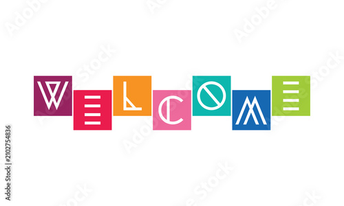 Colorful welcome typography vectors with geometric blocks perfect for greeting cards, posters, and creative layouts! Ideal for school openings or friendly events.