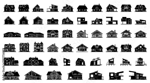 :
Premium House Silhouette Collection Black Home Architecture Vector Set