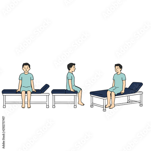 Title
Adult Male Patient Sitting Positions on Medical Examination Table Flat Vector Healthcare Illustration Set Isolated on White Background